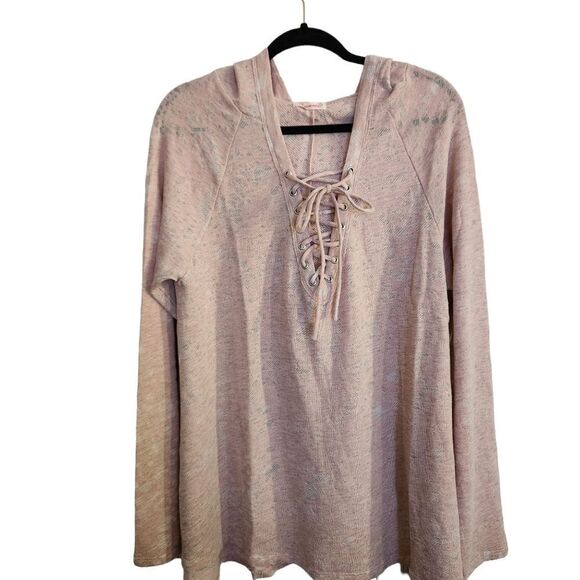 NWOT Anthropologie Maronie Long Sleeve Semi-Sheer Hooded Top Size Large - Picture 1 of 9